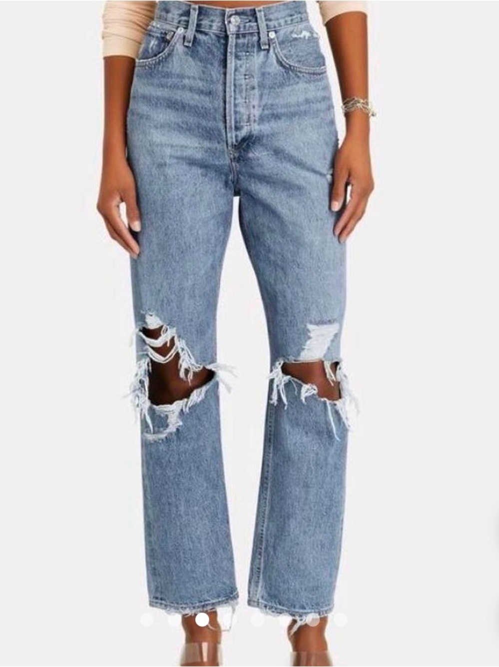 AGOLDE Light Blue Straight-Leg Ripped Jeans